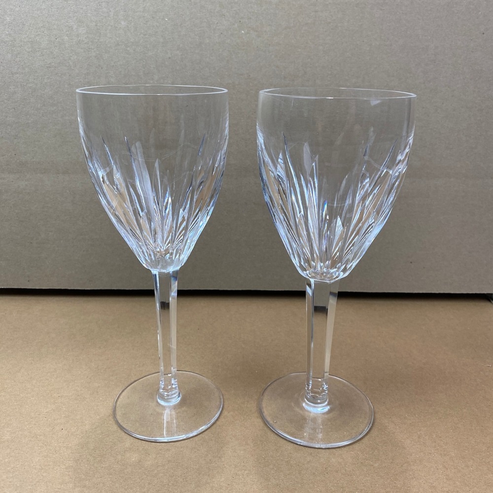 VTG Waterford Crystal Carina Claret Wine Glasses Set of 2 Clear Wedge Cut 8"